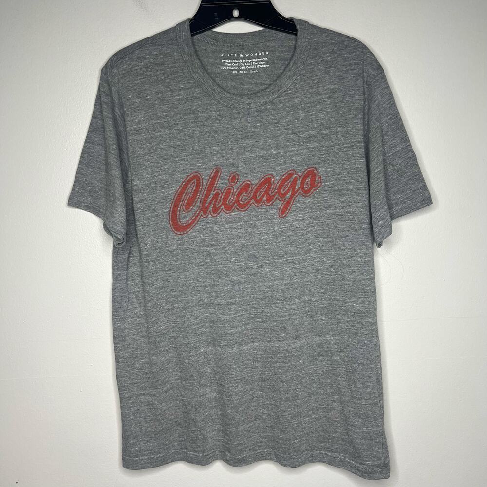 Alice & Wonder Chicago Graphic Tee Short Sleeve T-Shirt Women's L Heather Gray